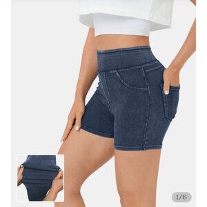 Halara Magic High Waisted Back Side Pocket sz XS Stretchy Knit Denim Shorts